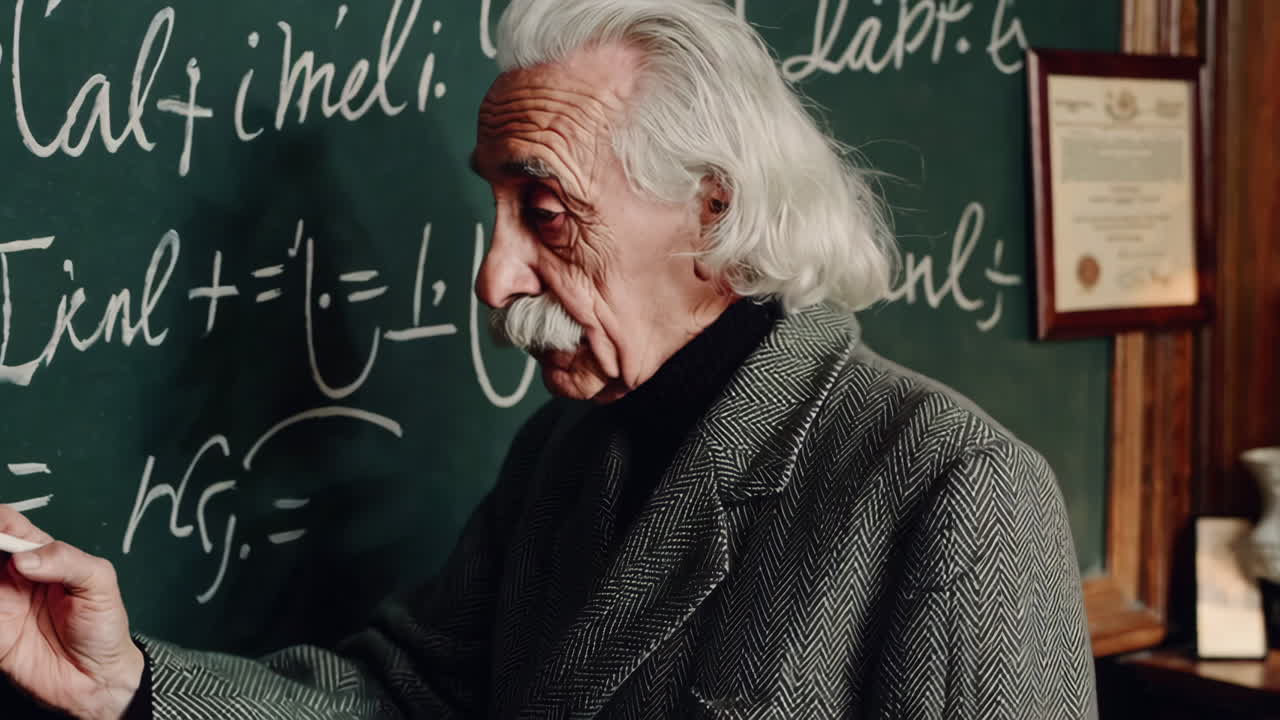 Albert Einstein in a historical library setting