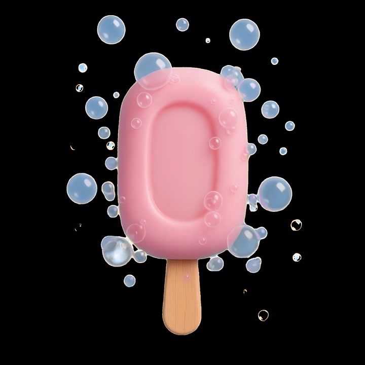 Ghiacciolo Rosa con Bolle Galleggianti su Sfondo Nero