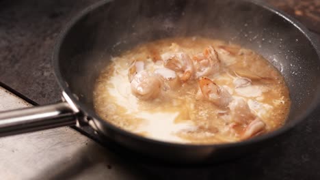 creamy shrimp stir-fry in progress