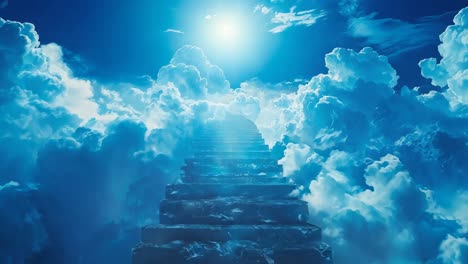 a stairway leading up to the top of a mountain in the clouds