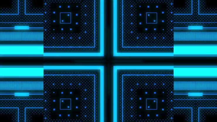 Abstract Digital Background with Pulsing Blue Neon Geometric Patterns
