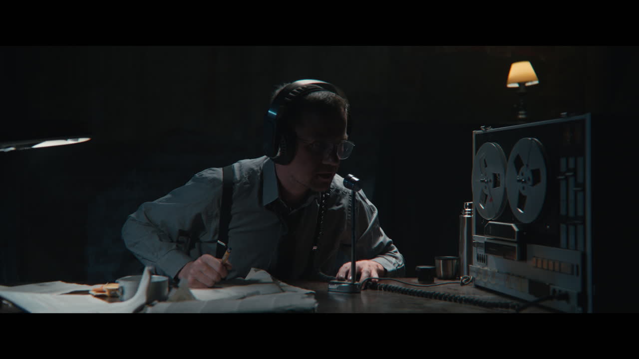 An intelligence officer listens to the wiretap recordings