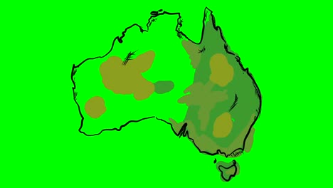 australia drawing colored map on green screen isolated whiteboard