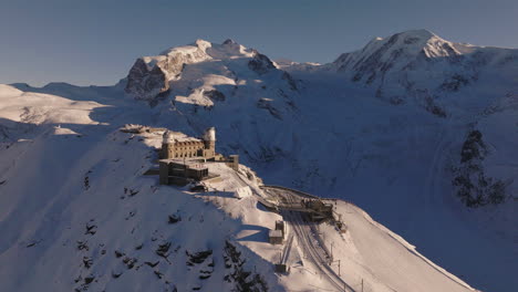 Aerial-shot-in-Switzerland-in-the-town-of-Zermatt-with-the-Matterhorn-mountain