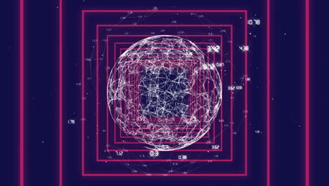 Sich-Drehender-Digitaler-Globus-Im-Rosafarbenen-Quadrat