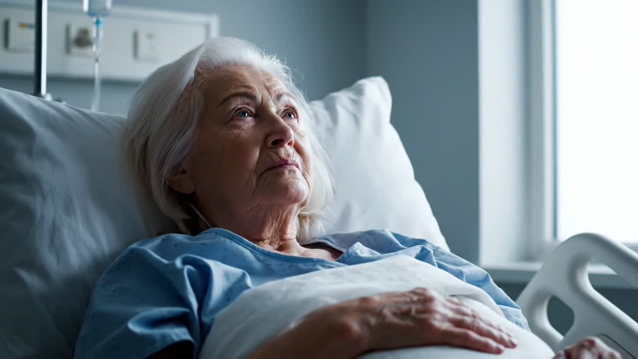 Donna anziana nel letto d'ospedale
