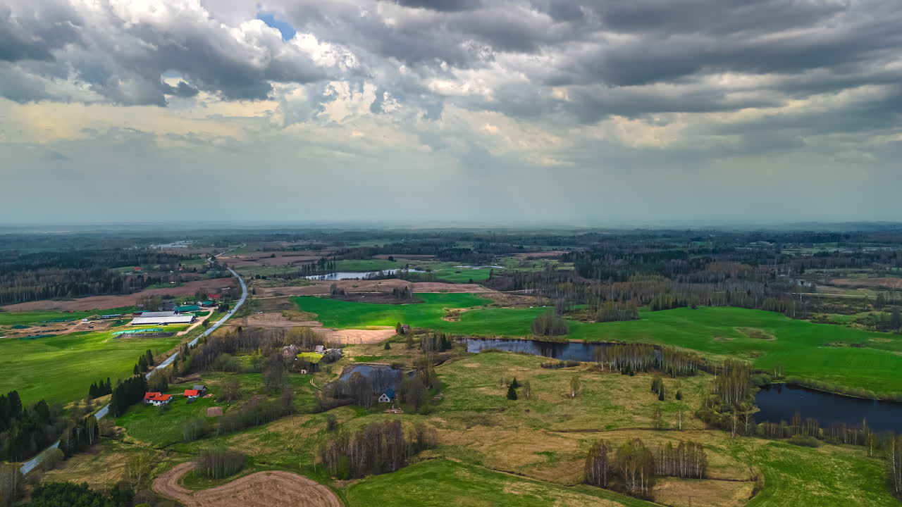 Dark Clouds Rolling Over Non-Urban Remote Landscape. Timelapse