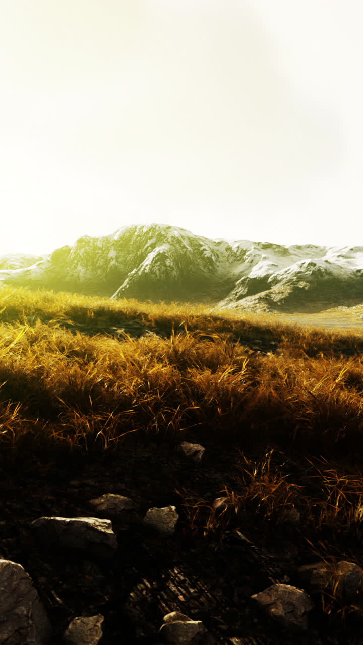 hermoso paisaje de montaña con hierba y nieve