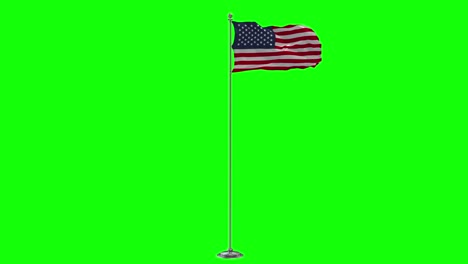 united states 3d illustration of the waving flag on a pole with chroma key