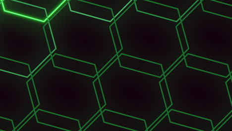 the image shows a futuristic hexagonal pattern with interconnected glowing green lines made up of small squares and rectangles, creating a visually striking and modern design