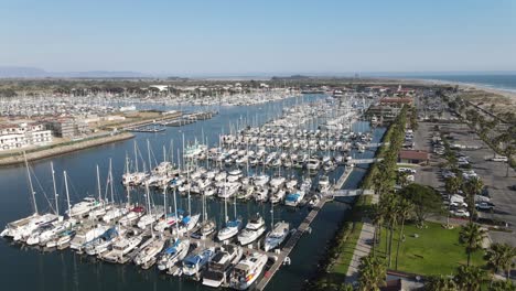 marina full of boats aerial flyover