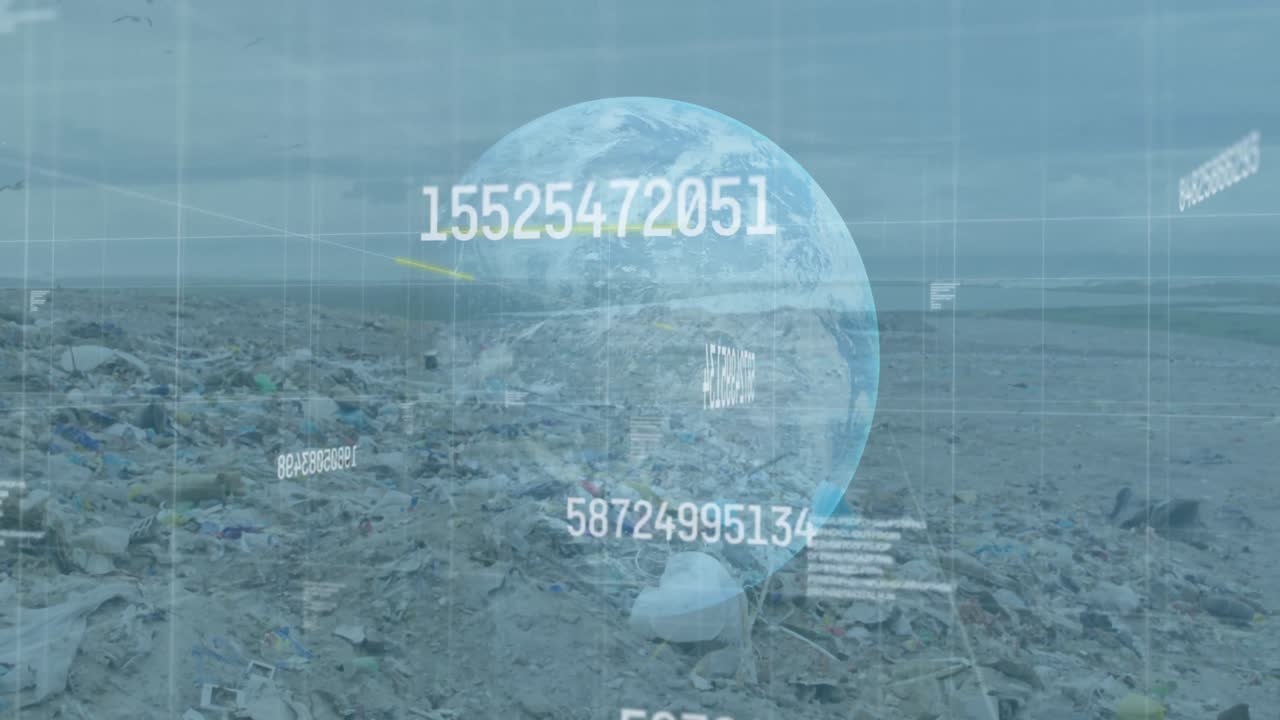 video compuesto digital de múltiples números cambiantes en todo el mundo contra el vertedero