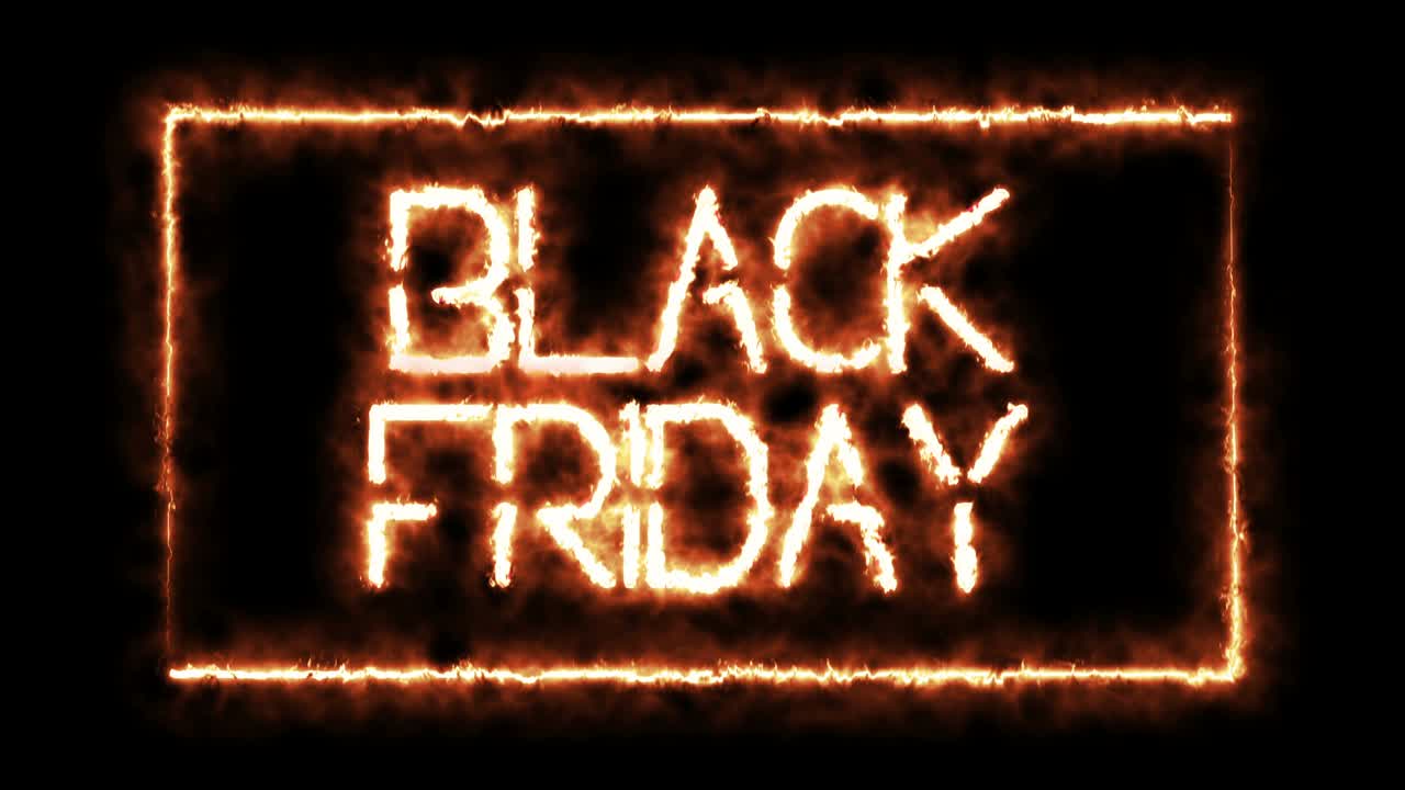 black friday - fire sign. 4K video.fire effect, black background
