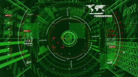 animación del escaneo del alcance y el procesamiento de datos sobre fondo verde