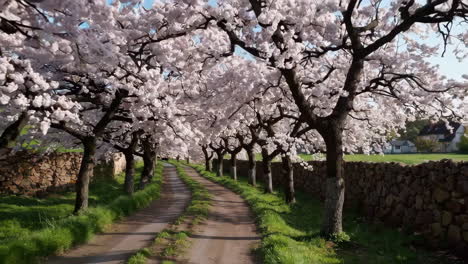 cherry blossom-lined country road