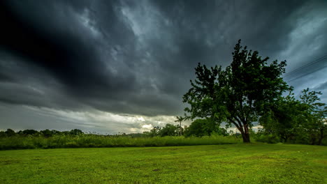 dark and storm clouds cross the sky on a windy day in the european countryside - dramatic time lapse cloudscape