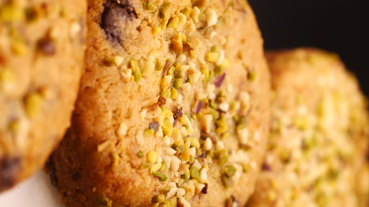 Close-up of Pistachio and Chocolate Chip Cookies