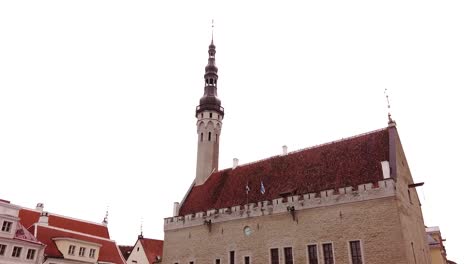 the tower of the tallinn city town hall hyper lapse in moving circling shot