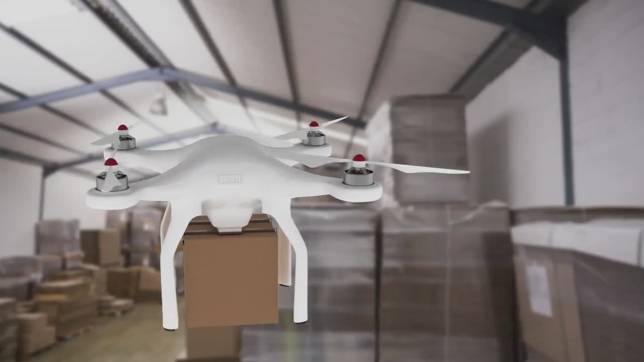 상자를 가진 비행 드론