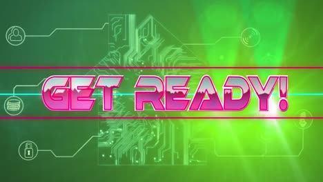 Get-ready-text-on-neon-banner-against-microprocessor-connections-forming-a-house-on-green-background