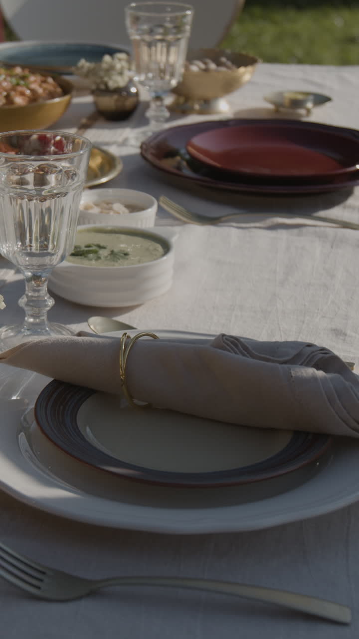Elegant Outdoor Table Setting Prepared for a Meal