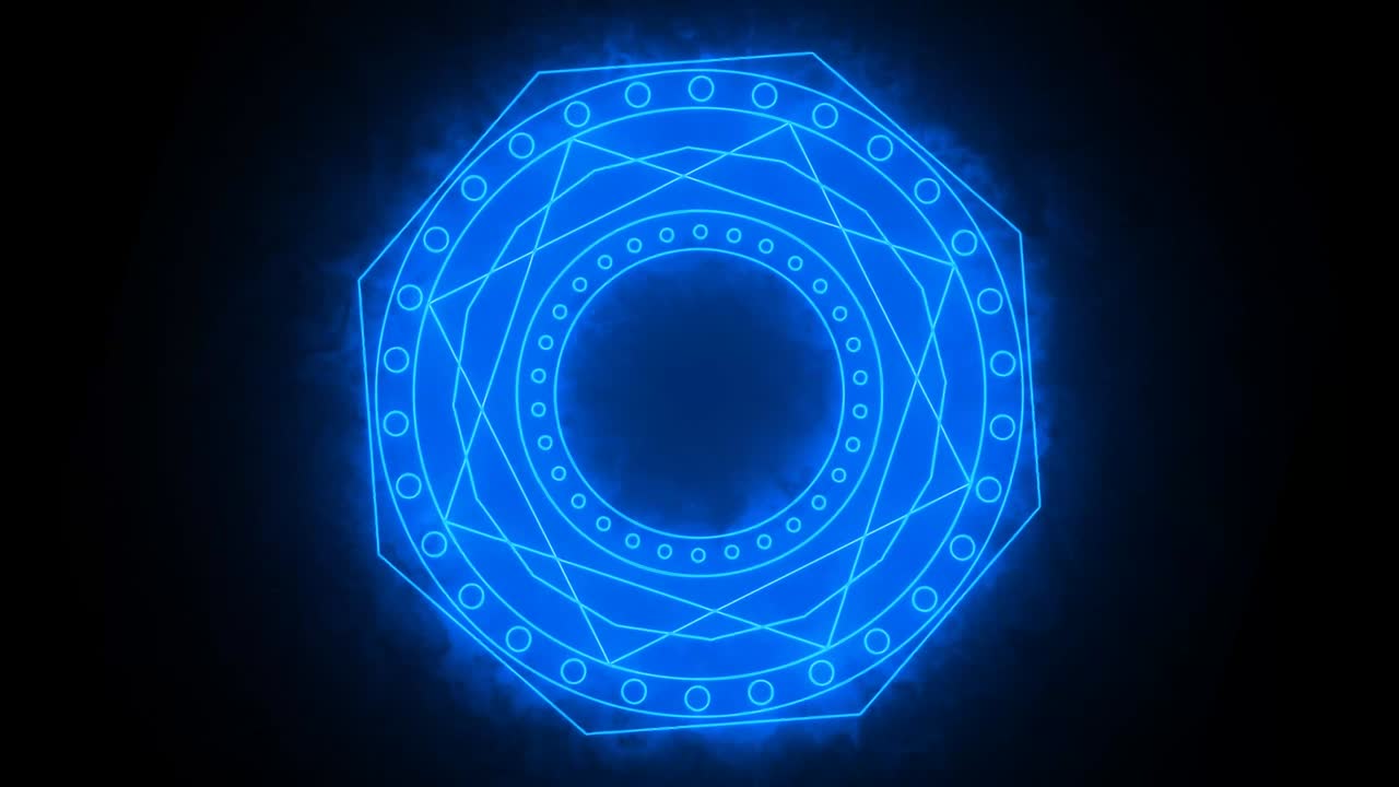 el poder del fuego hexagonal abrumador alrededor del poderoso círculo de llama mágica azul