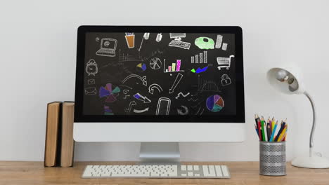 animación de las estadísticas y el procesamiento de datos financieros a través de una pantalla de computadora.