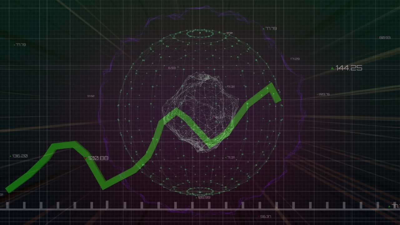 animación del procesamiento de datos estadísticos sobre el globo de la red de conexiones en fondo gris