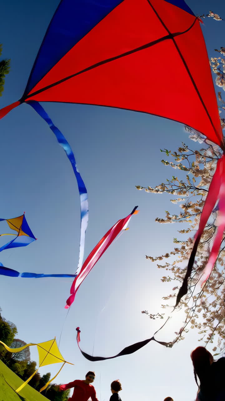 Children Flying Kites in a Park with Cherry Blossoms