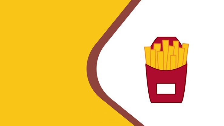 4k video of cartoon french fries on white and yellow background.