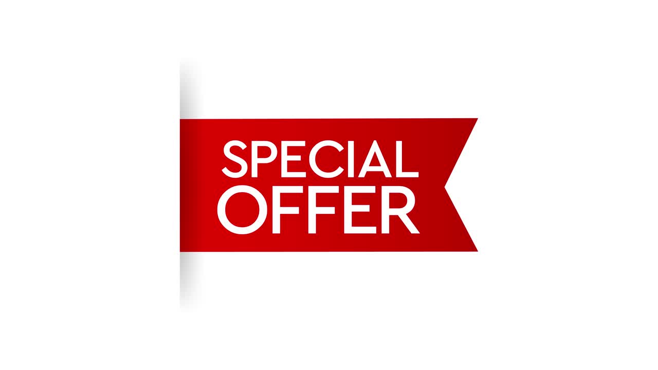 Offerta Speciale in stile grunge di colore rosso. Nastro rosso. Etichetta sconto. Grafica animata.