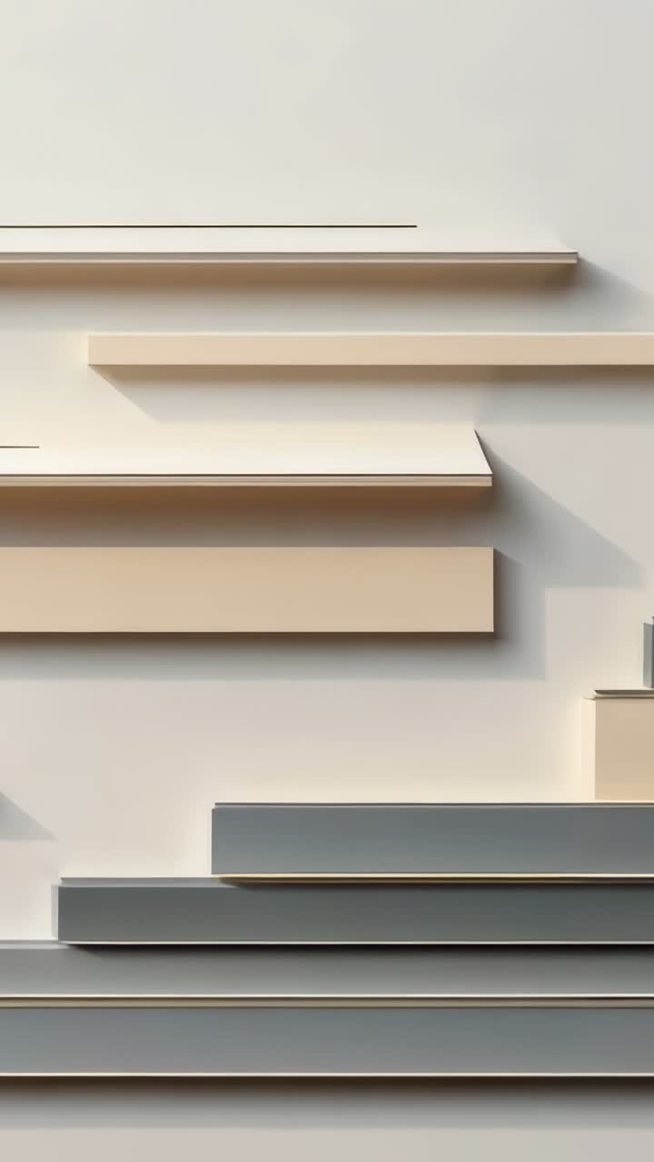 Vertical video: At start displaying beige and gray bars on cream canvas with small block appearing