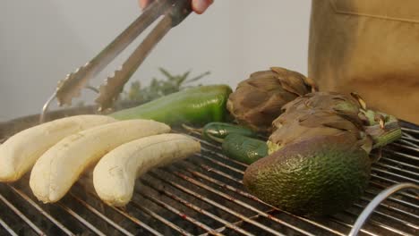grilling bananas, artichoke, avocado, and peppers