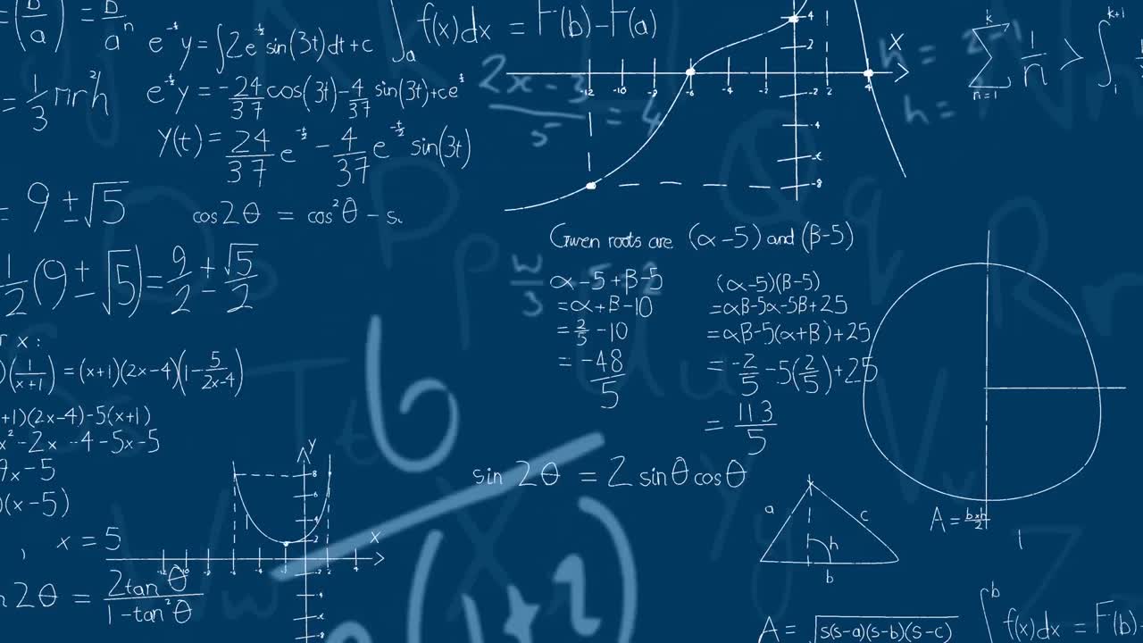 animación de ecuaciones matemáticas sobre un fondo azul