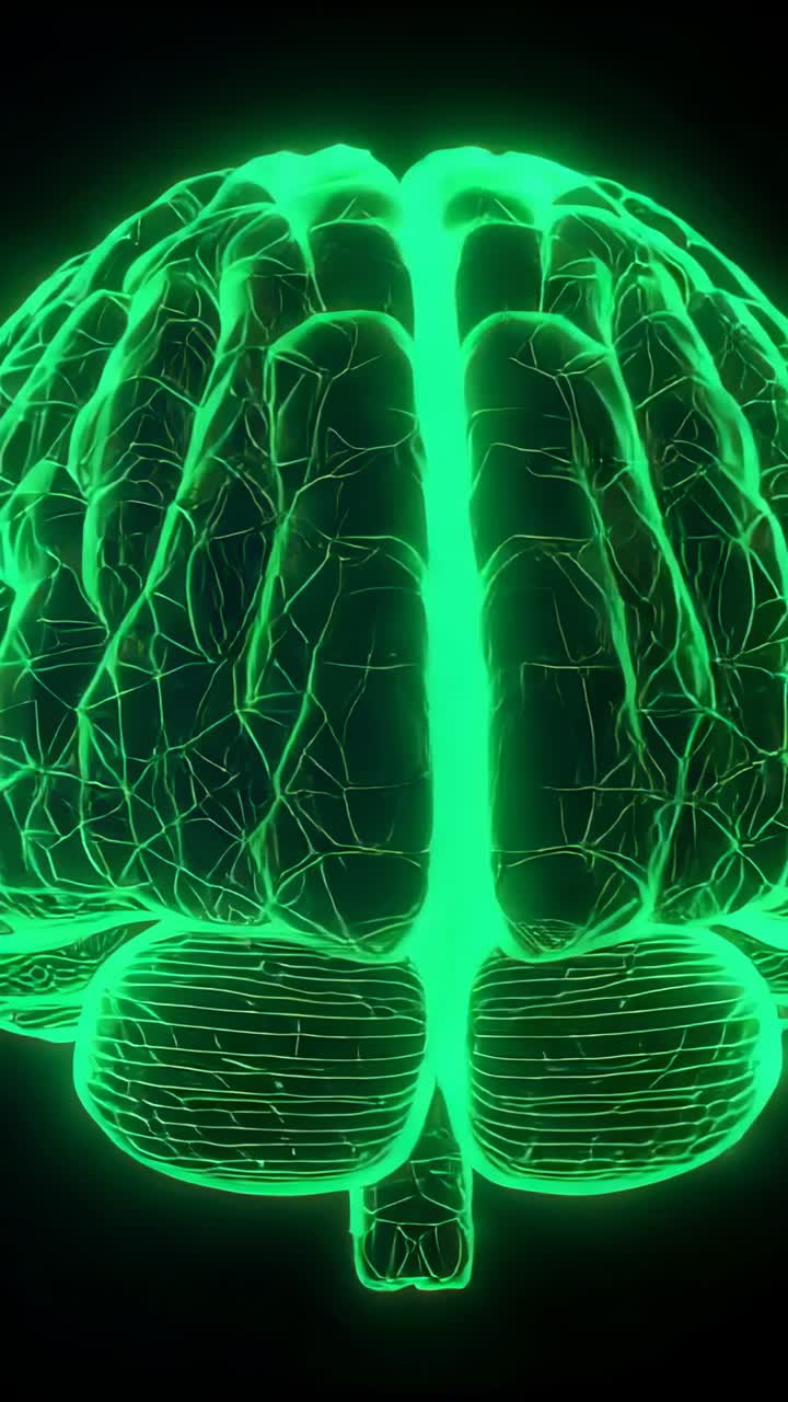 Vertical video: Displaying 3D wireframe brain rotating right to left lateral via posterior in void