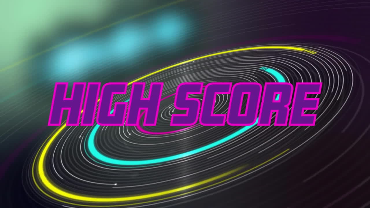 Animation of high score text over moving neon shapes