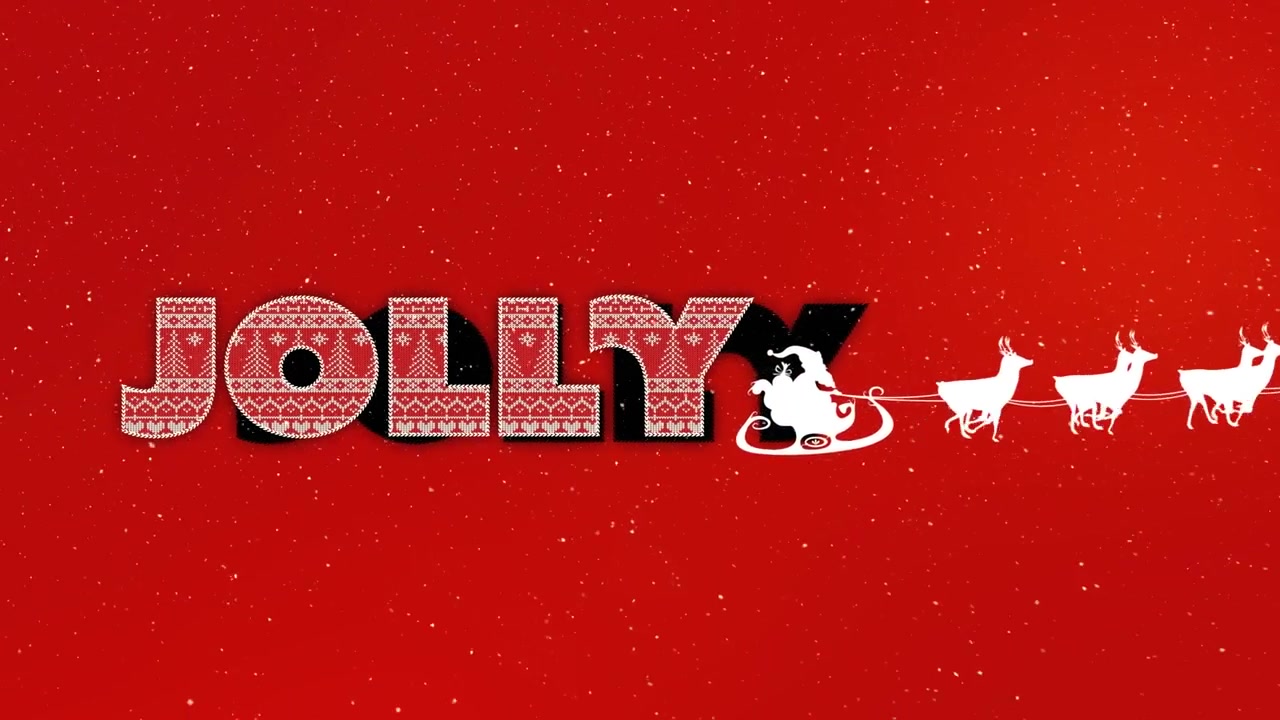 Animation af festlig tekst over rød baggrund.