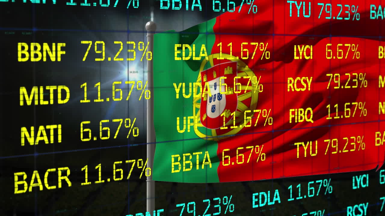 포르투갈 발과 조명 스을 흔들면서 주식 시장 데이터 처리의 애니메이션