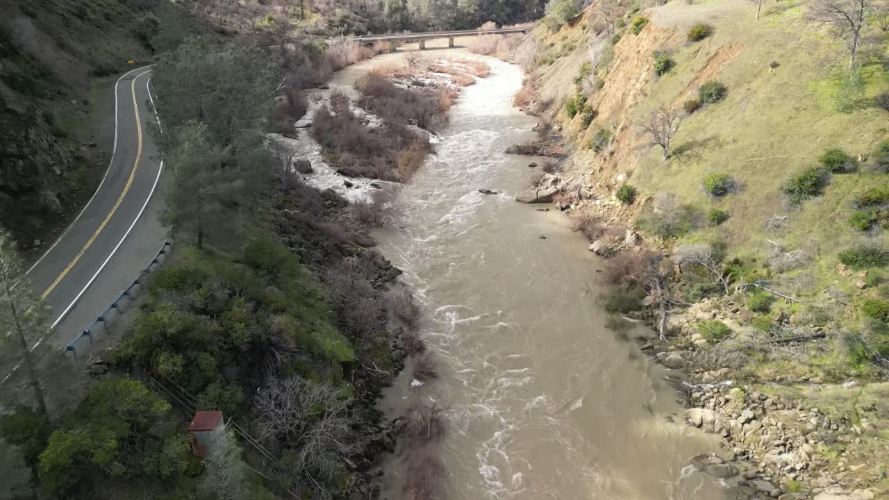 Flying over Cache Creek, the drone showcases the river’s winding path through the scenic Rumsey countryside.
