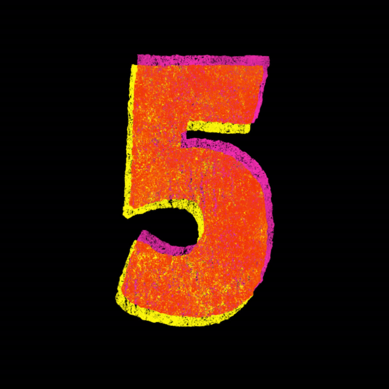 Stylized Textured Number Five on Black Background