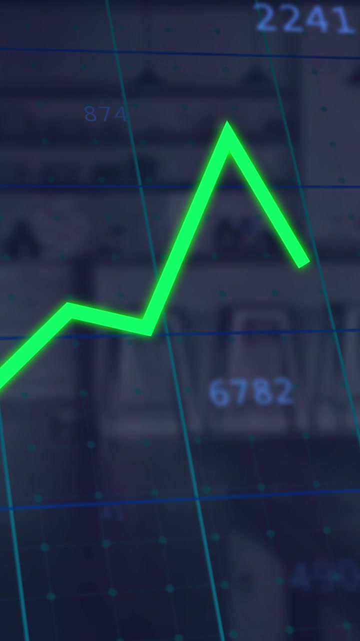 Animazione di elaborazione dati statistici su rete a griglia in una caffetteria vuota in ufficio.
