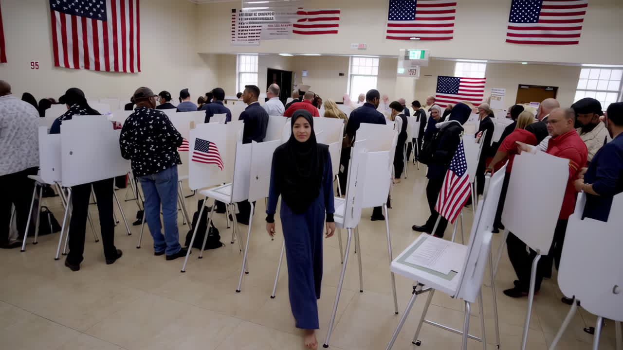 Woman in hijab votes at a polling station in the USA