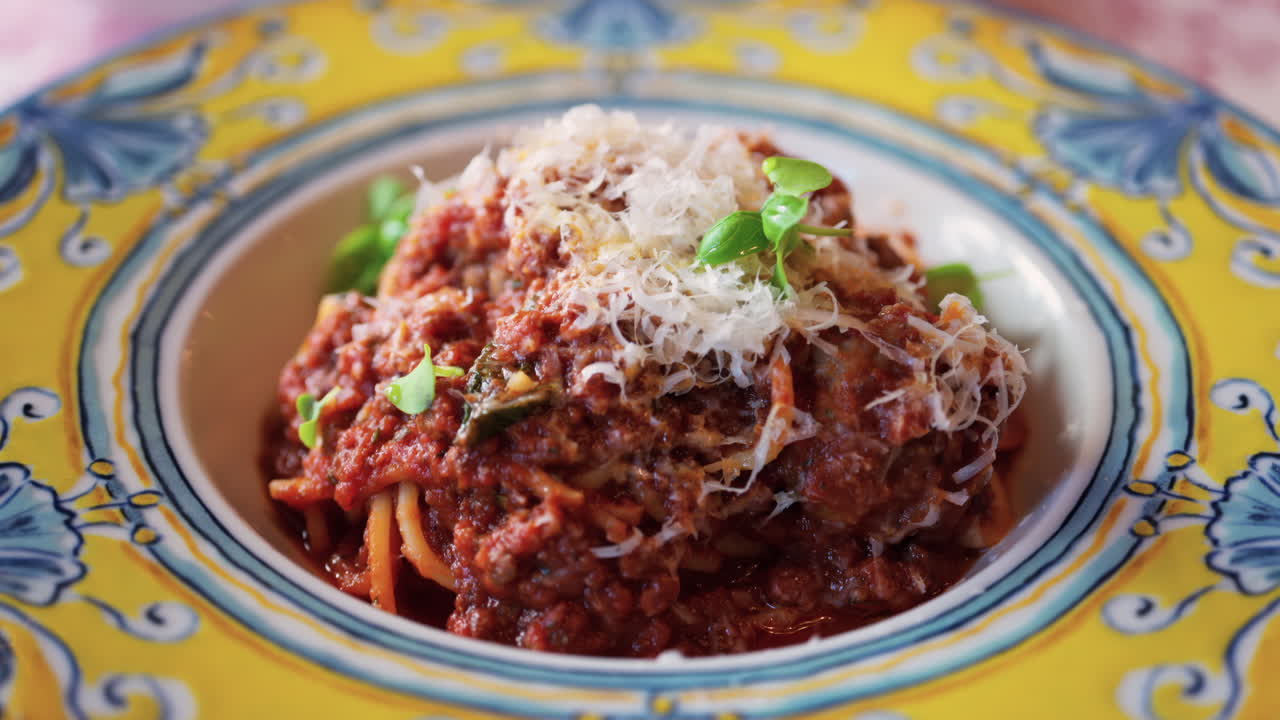 Close up of a plate of pasta at an italian restaurant