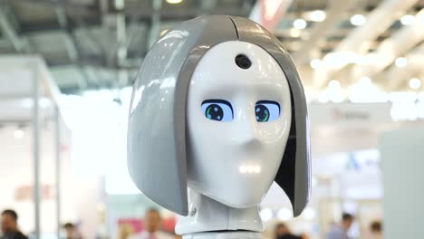 close-up of a robotic head at an expo