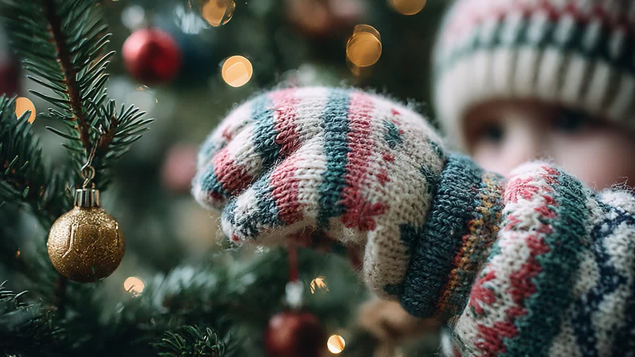 A Joyful Child Adorns a Christmas Tree with Colorful Ornaments, Spreading Festive Cheer and Warmth During the Holiday Season