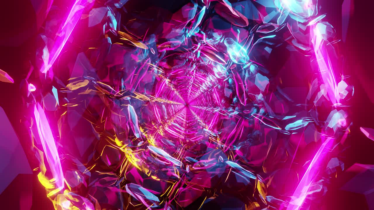 animación de bucle de moverse a través de un túnel de neón de vidrio mágico