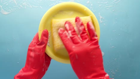 washing dishes with gloves