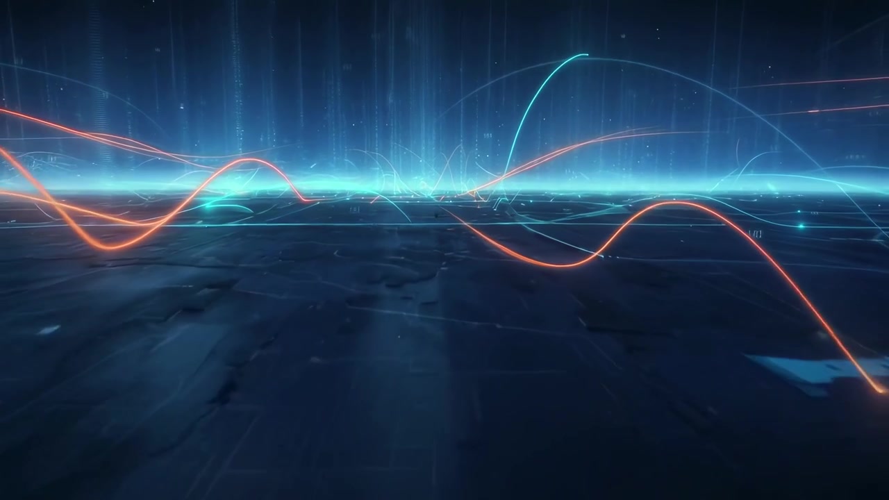 Dynamic Neon Lines Representing Data Transmission in Cyberspace