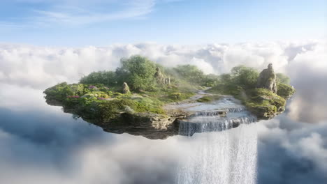 floating island with waterfall in the clouds