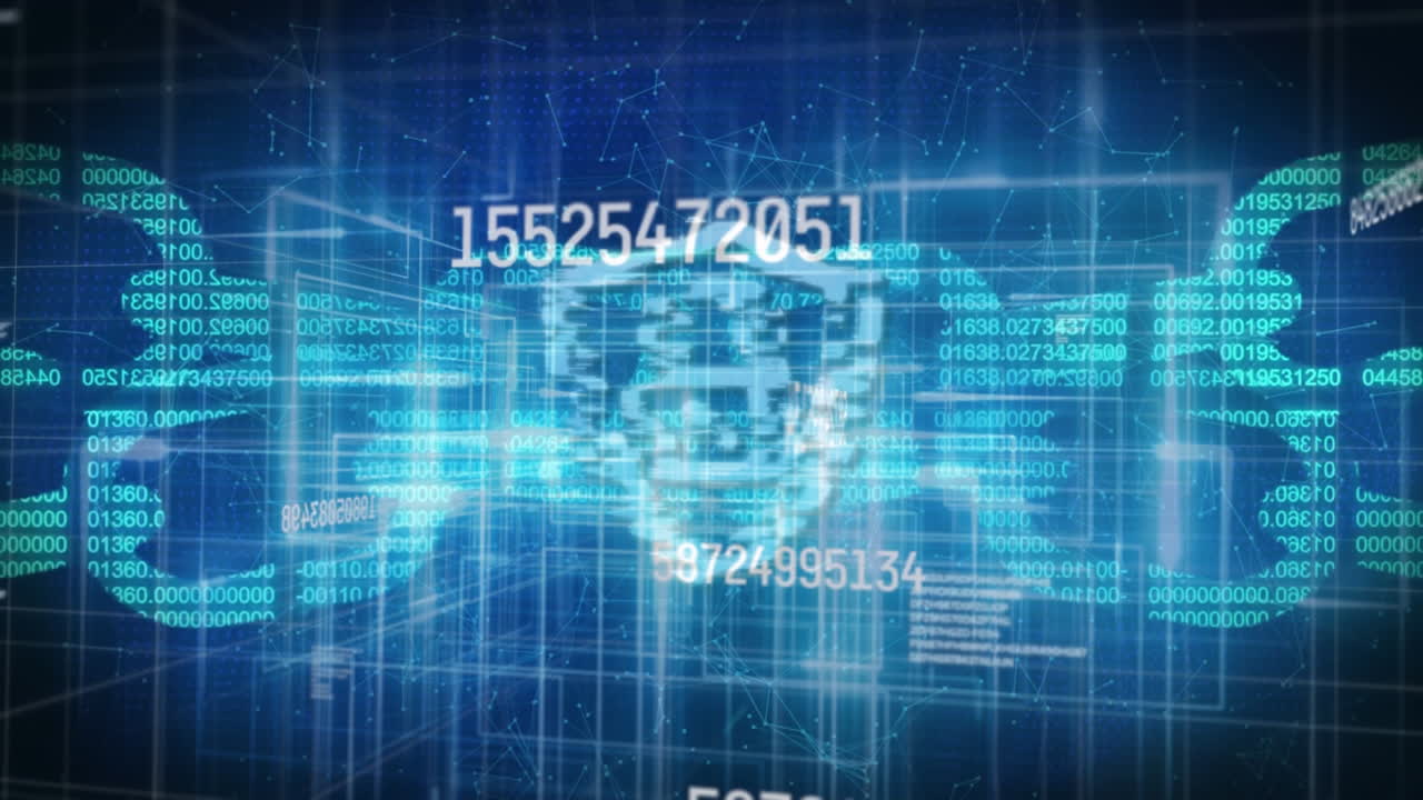 Animation of online security padlock numbers changing and data processing